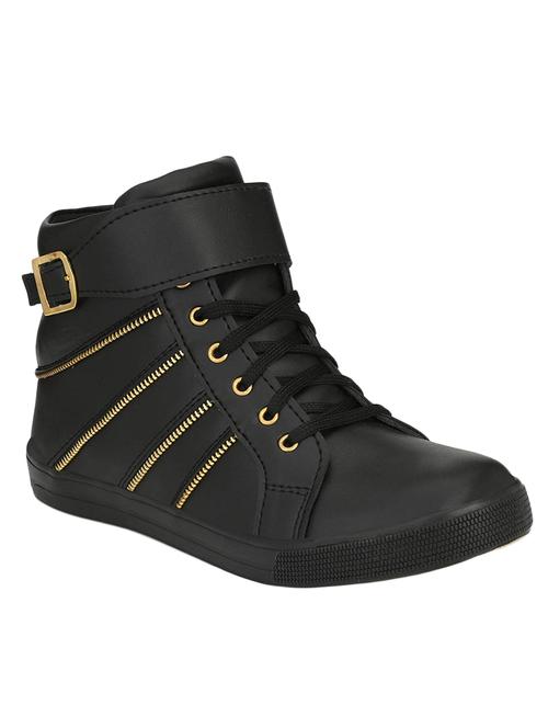black leatherette lace up sneakers - 16685897 -  Standard Image - 0