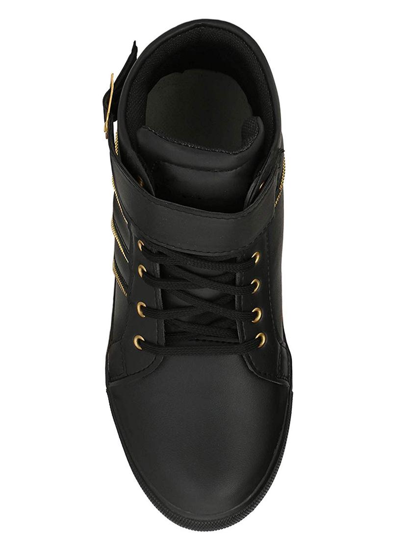 black leatherette lace up sneakers - 16685897 - Standard Image - 3
