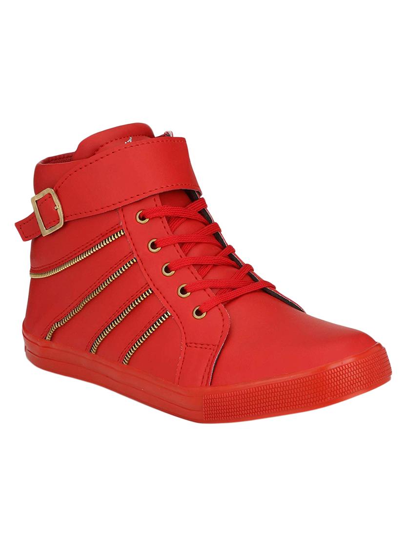 red leatherette lace up sneakers - 16685899 -  Zoom Image - 0