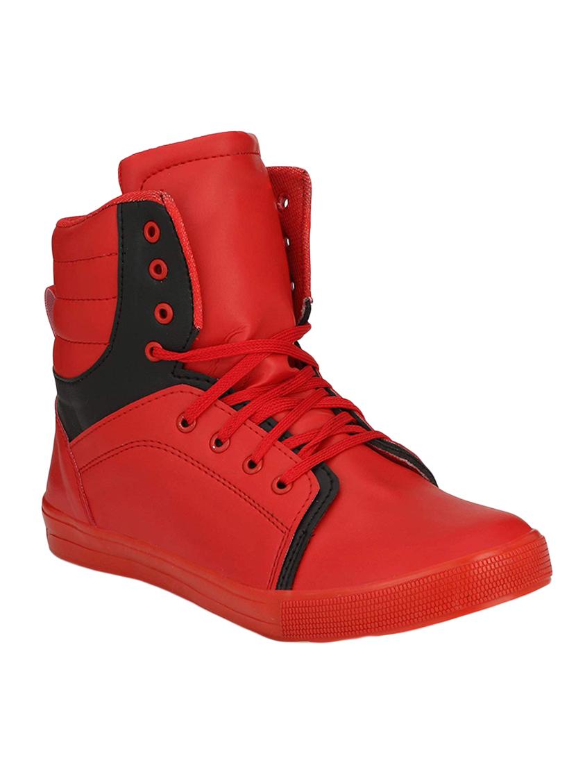 red leatherette lace up sneakers - 16685903 -  Zoom Image - 0