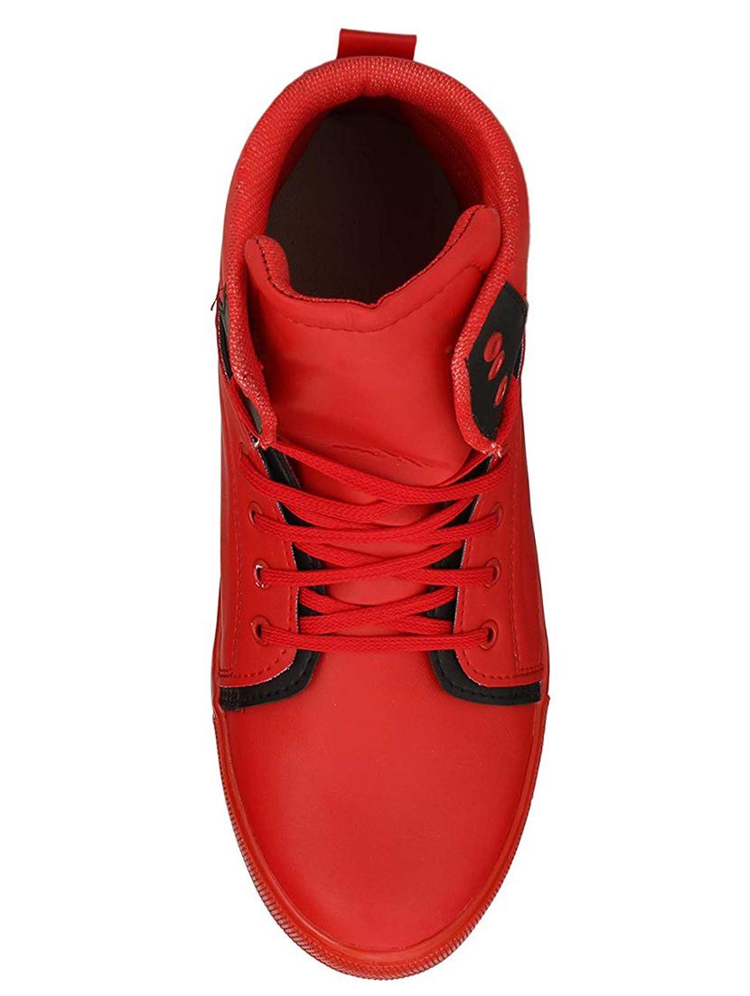 red leatherette lace up sneakers - 16685903 - Standard Image - 3