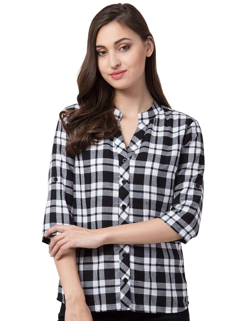 mandarin neck checkered shirt