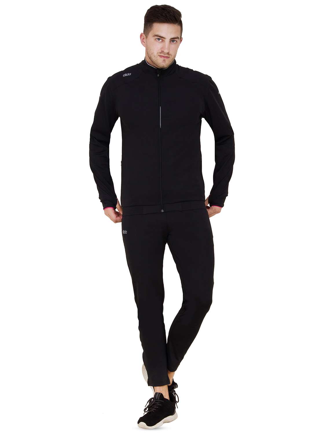 black solid track suit