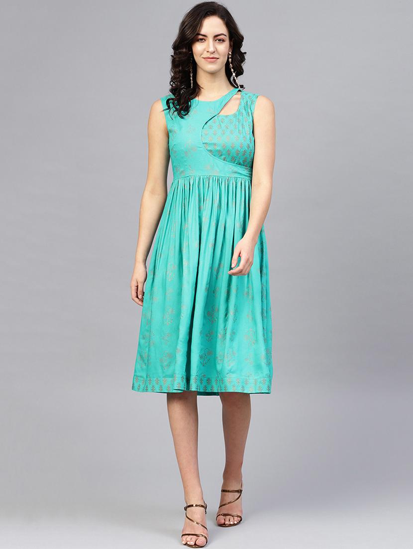 cutout neck gathered a-line dress - 16694717 - Zoom Image - 0