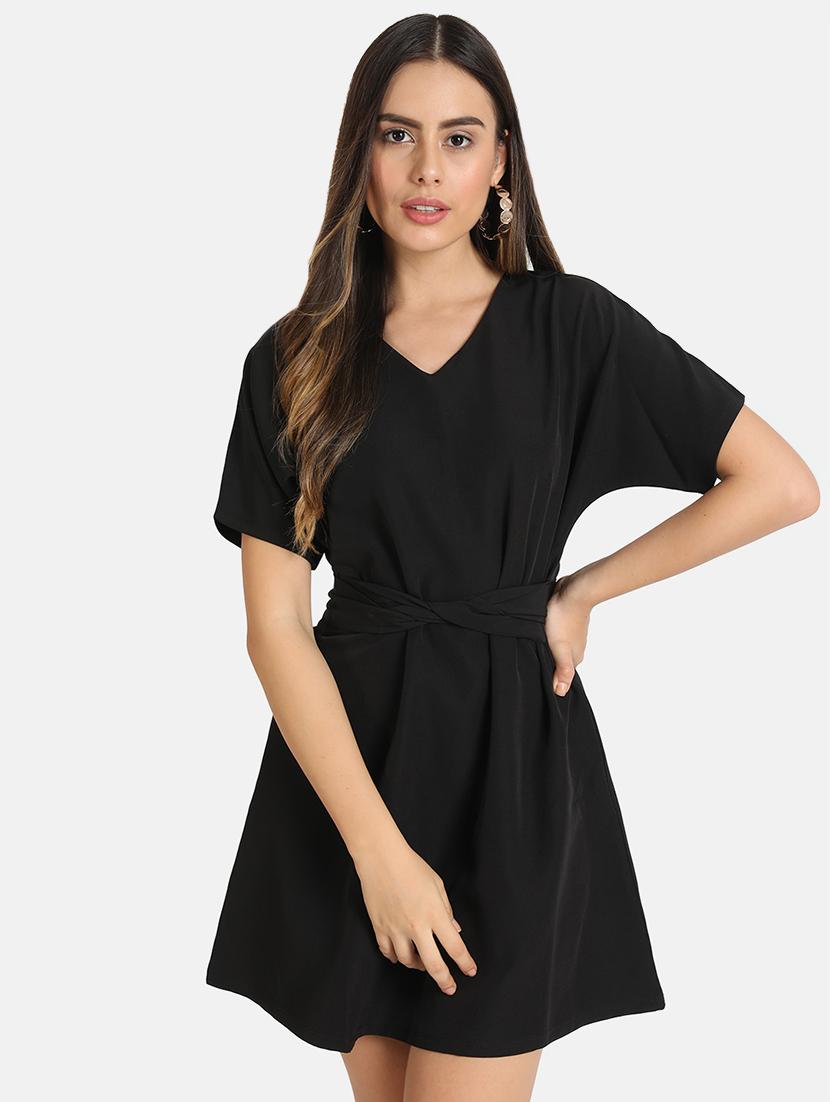 tie back solid a-line dress - 16694954 - Zoom Image - 0
