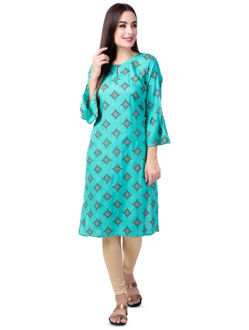 turquoise printed straight kurta - 16695476 - Standard Image - 0