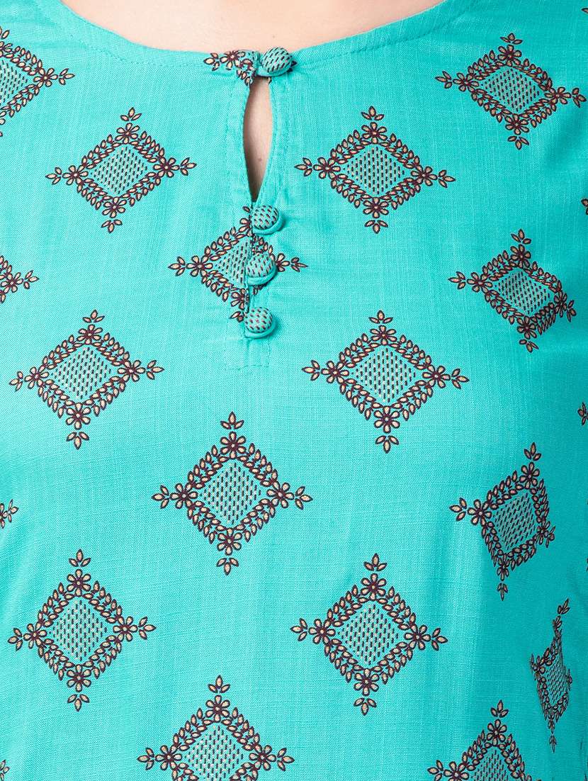 turquoise printed straight kurta - 16695476 - Standard Image - 3