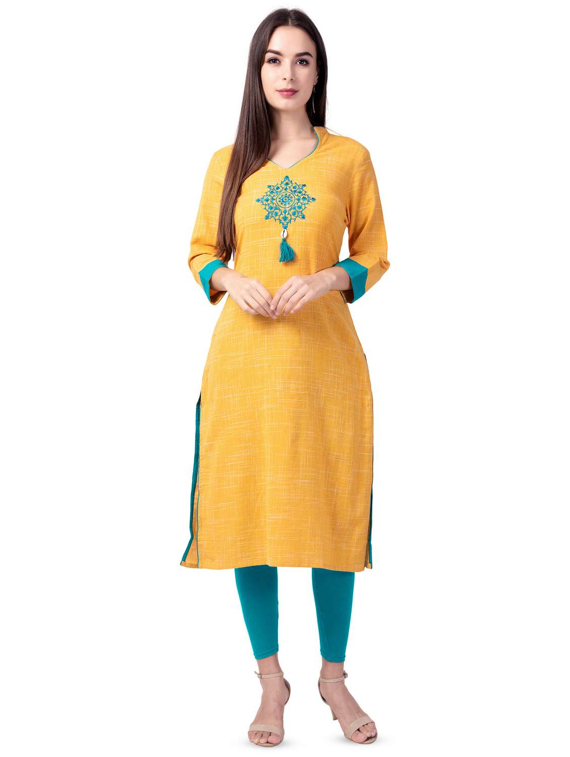 yoke embroidered straight kurta - 16695487 - Zoom Image - 0