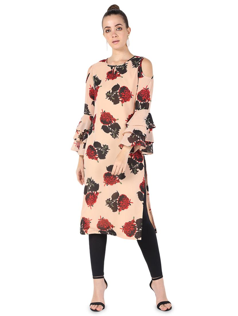 floral printed bell sleeves straight kurta - 16695715 -  Zoom Image - 0