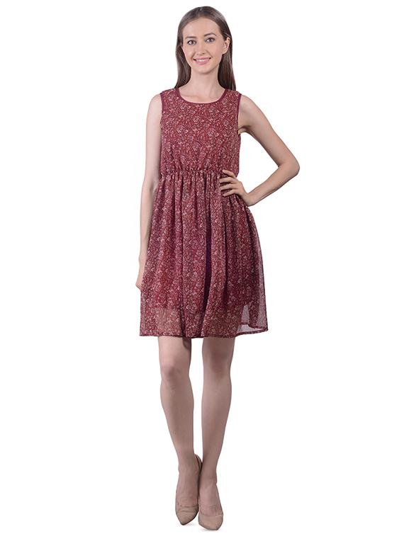 round neck gathered a-line dress - 16695750 - Standard Image - 3