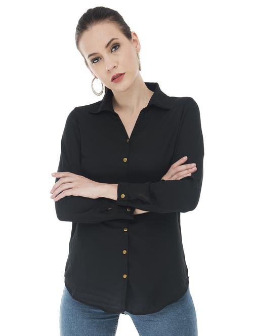 long sleeved curved hem shirt - 16695763 - Standard Image - 0