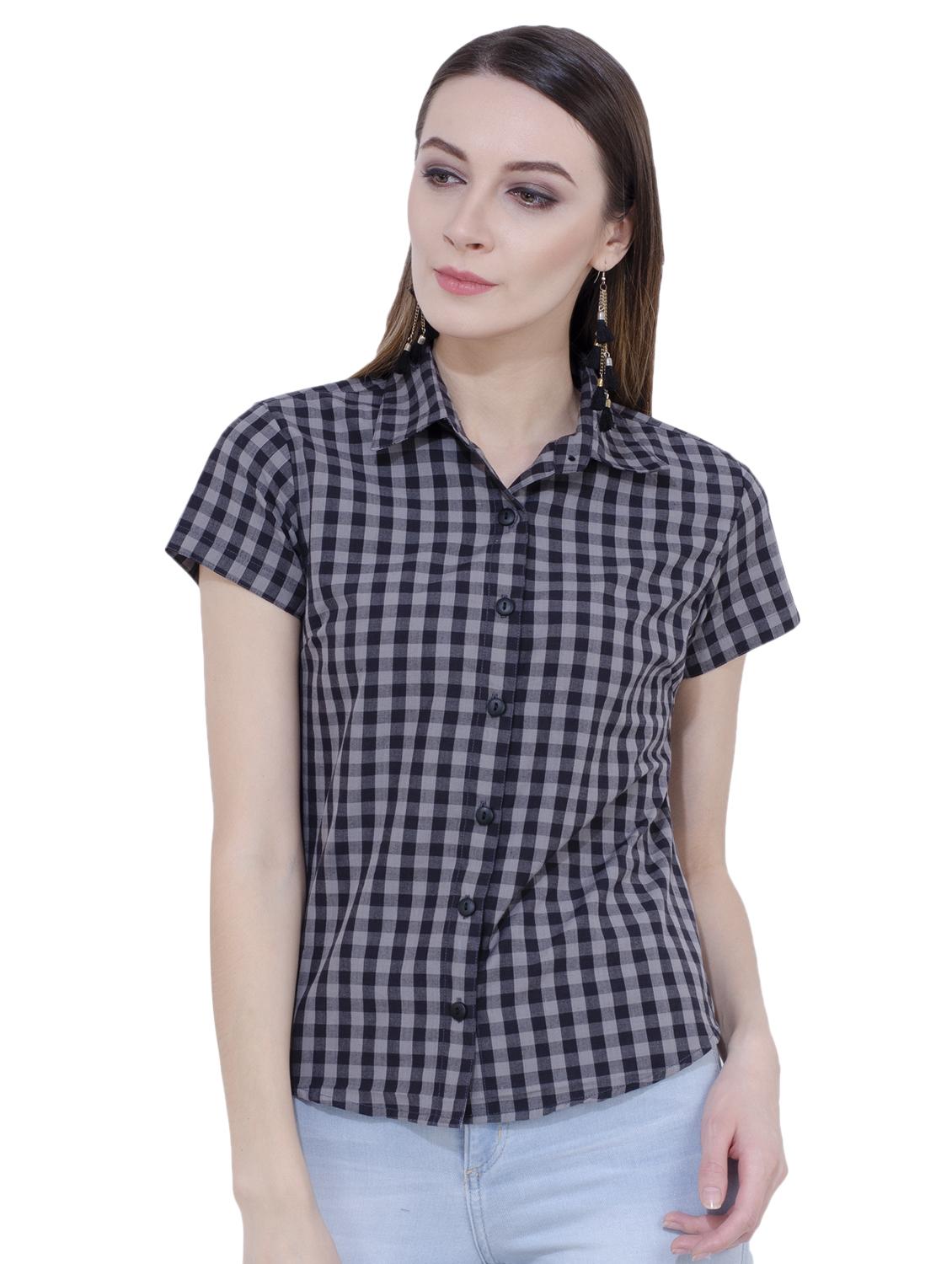 curved hem gingham shirt - 16695769 -  Zoom Image - 0