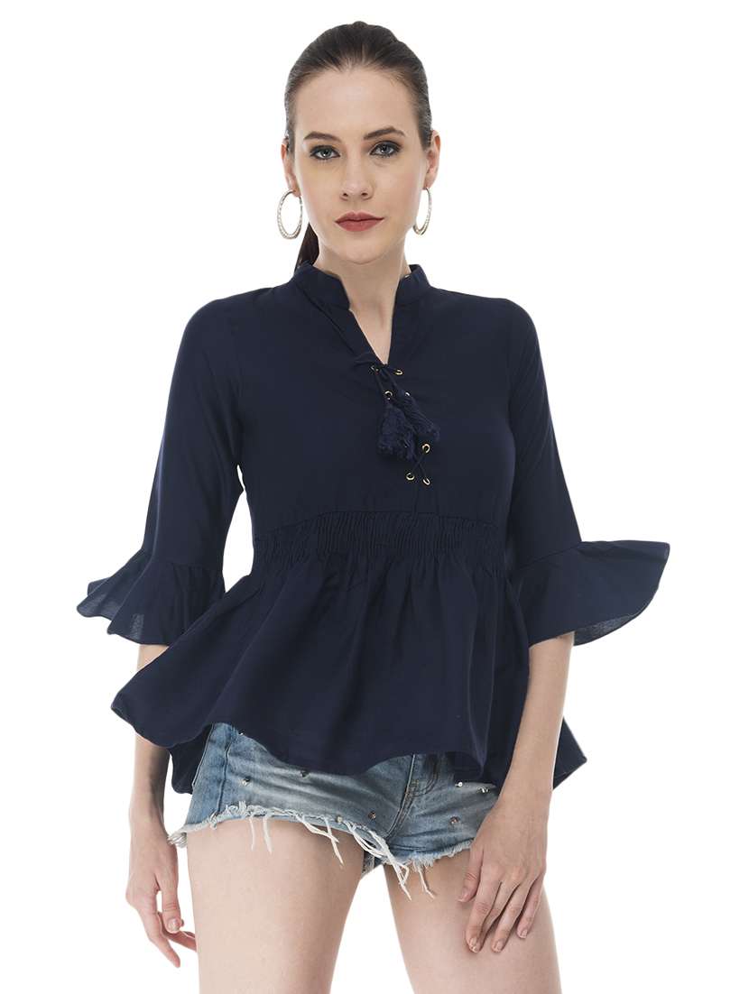 tassel tie up smocked peplum top - 16695776 - Zoom Image - 0