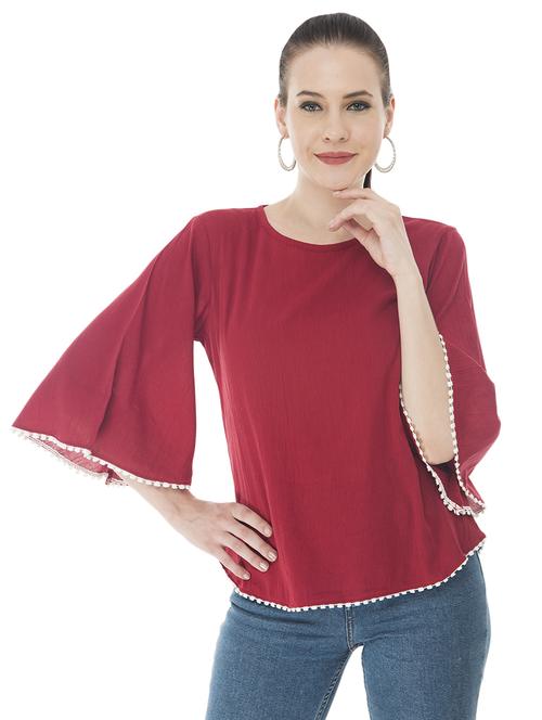 bell sleeved contrast lace detail top - 16695779 -  Standard Image - 0