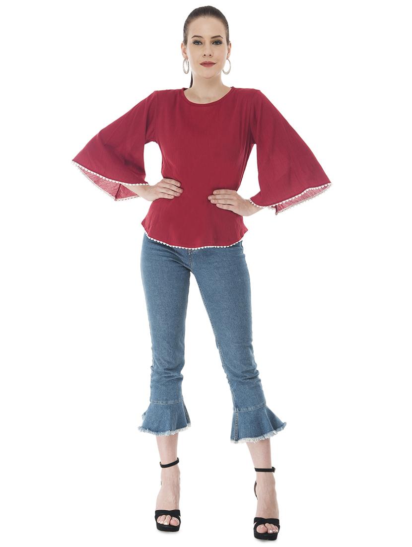 bell sleeved contrast lace detail top - 16695779 - Standard Image - 3