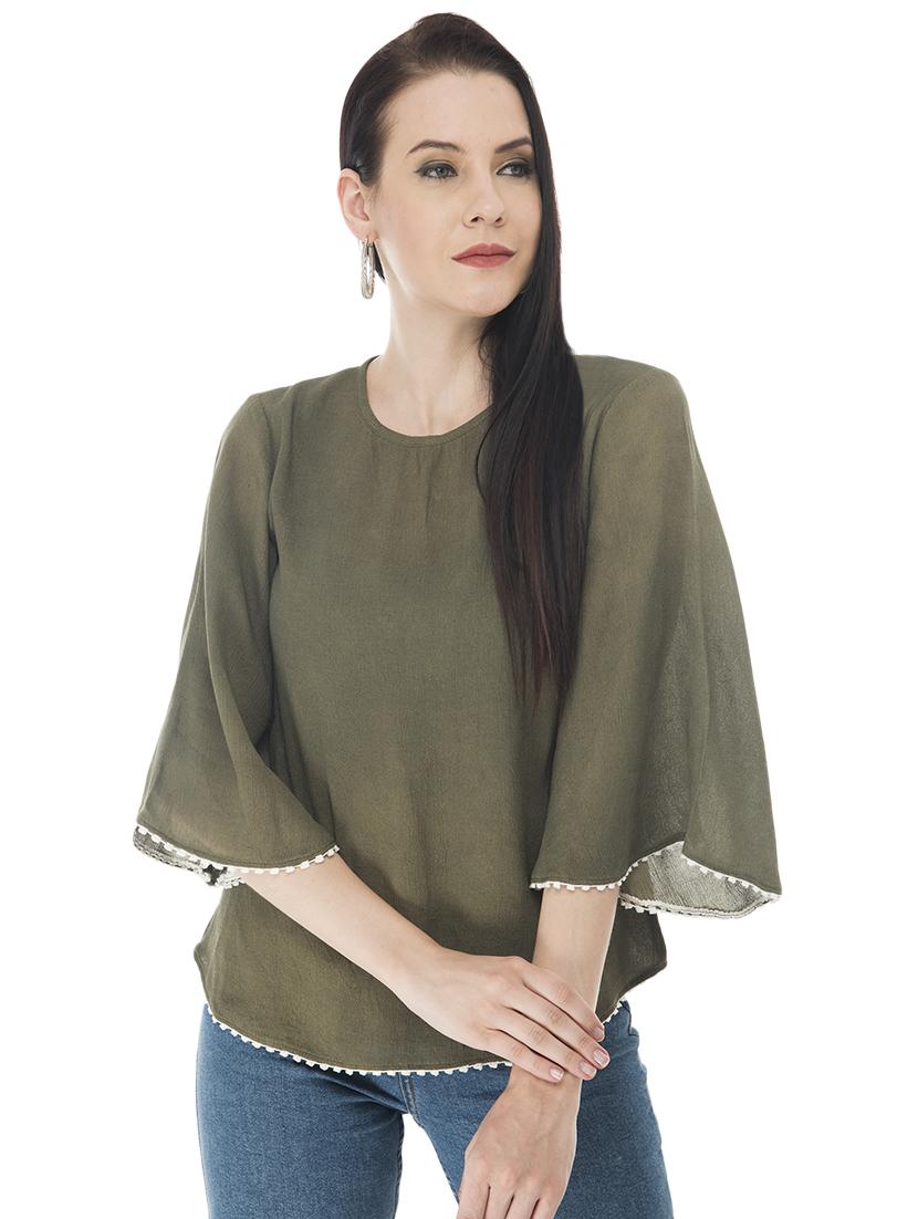 bell sleeved contrast lace detail top - 16695783 -  Zoom Image - 0