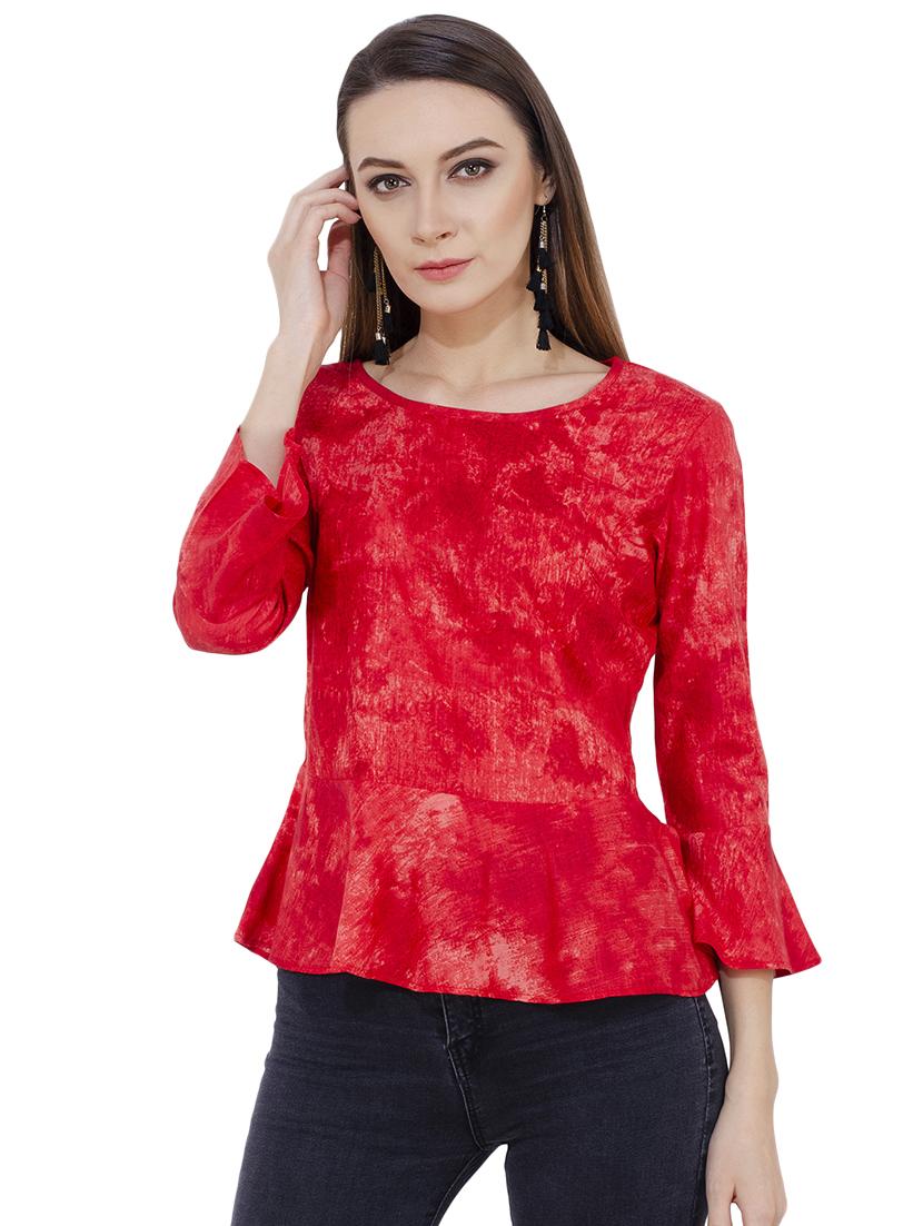 flute sleeved tie and dye peplum top - 16695784 - Zoom Image - 0