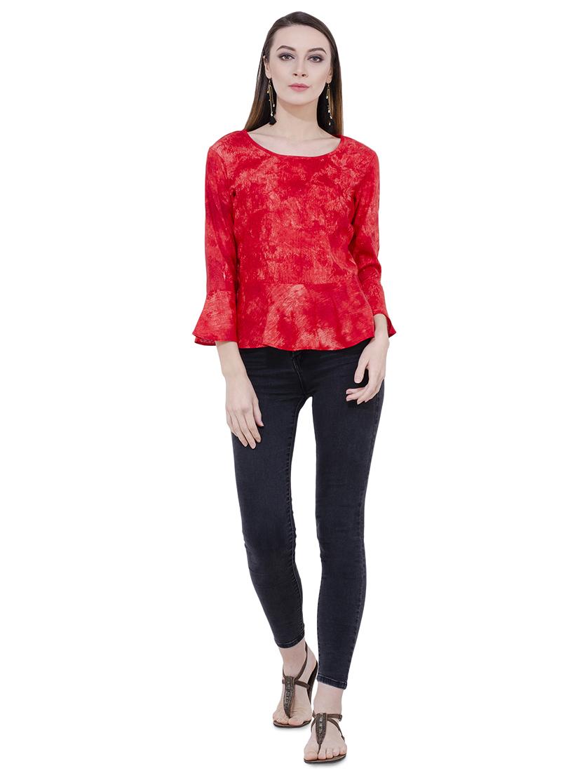 flute sleeved tie and dye peplum top - 16695784 - Standard Image - 3