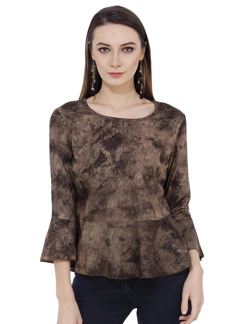 flute sleeved tie and dye peplum top - 16695785 -  Zoom Image - 0