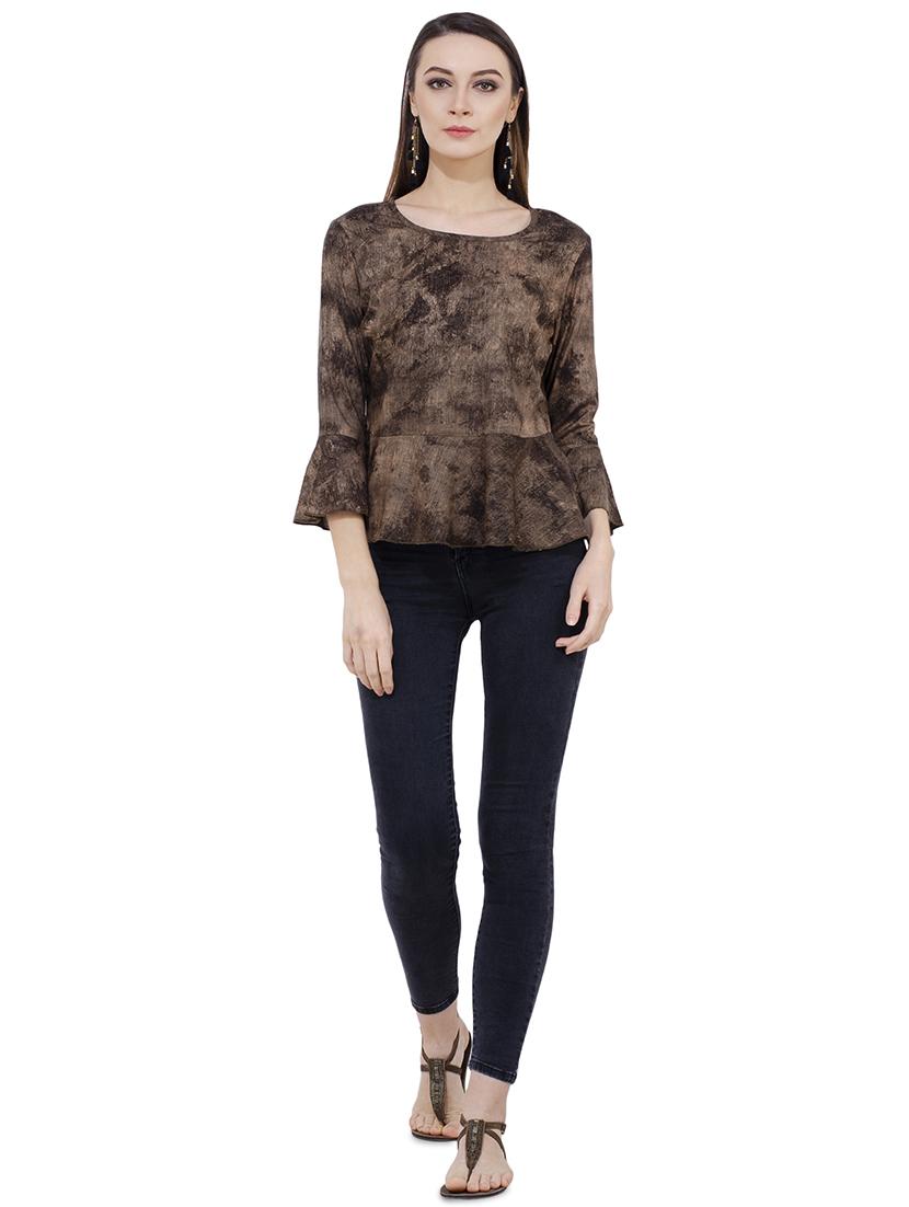 flute sleeved tie and dye peplum top - 16695785 - Standard Image - 3