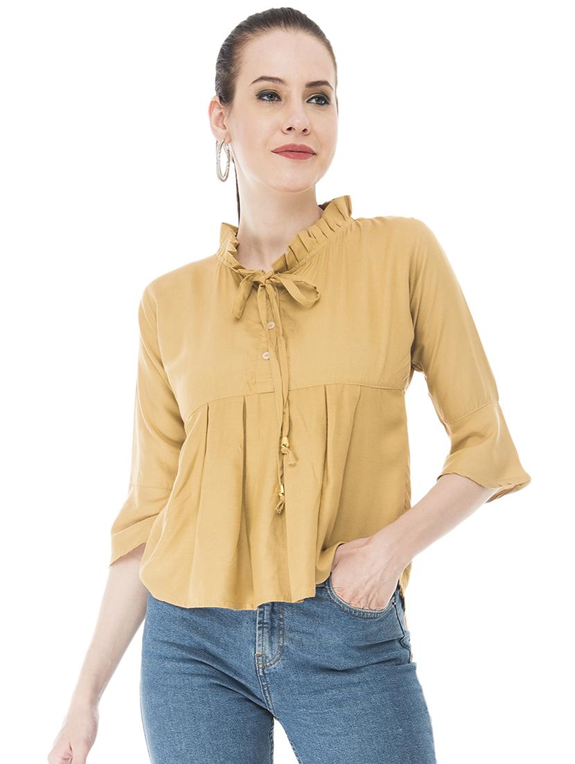 frill trim pleated high low top - 16695804 -  Zoom Image - 0