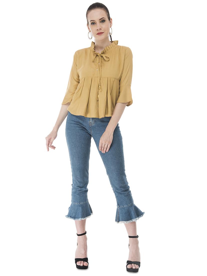 frill trim pleated high low top - 16695804 - Standard Image - 3