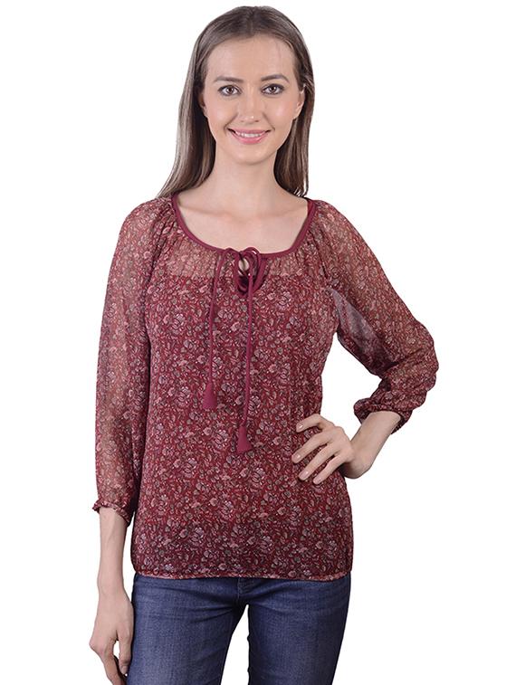 tie up neck floral blouson top  - 16695813 -  Zoom Image - 0