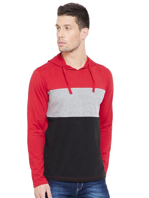 red color block hooded t-shirt - 16696101 -  Standard Image - 0