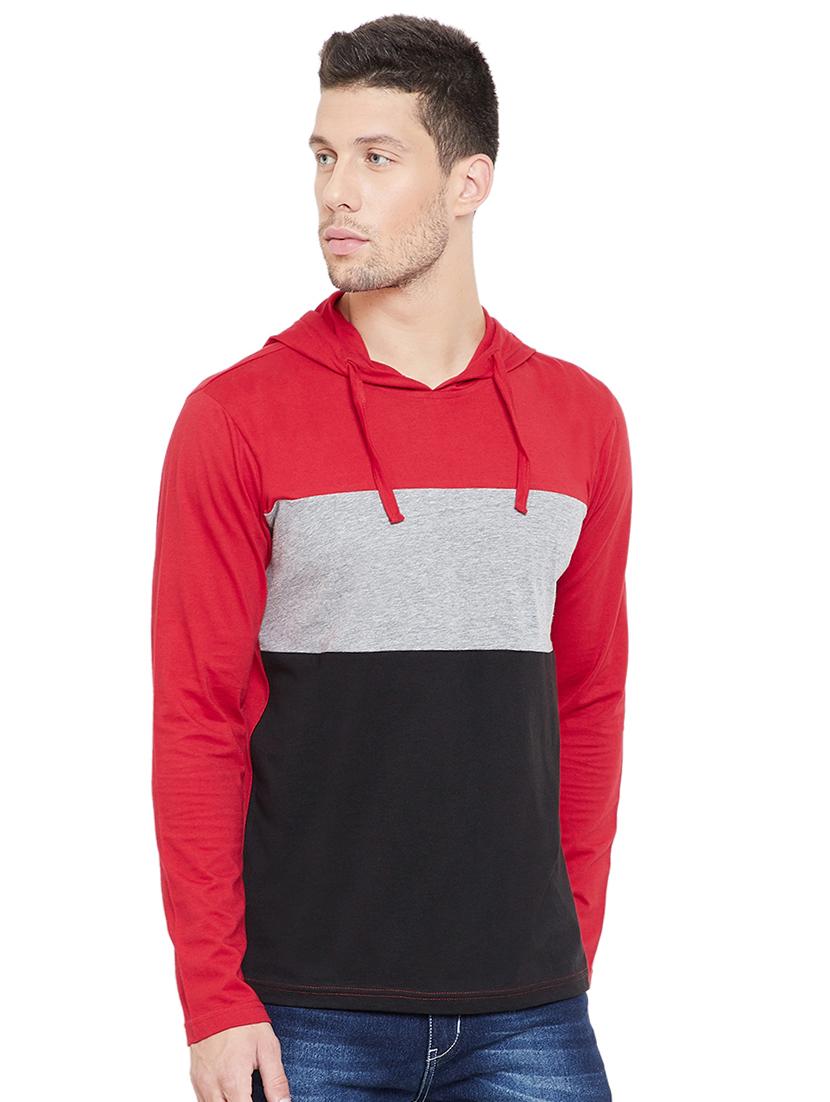 red color block hooded t-shirt - 16696101 -  Zoom Image - 0