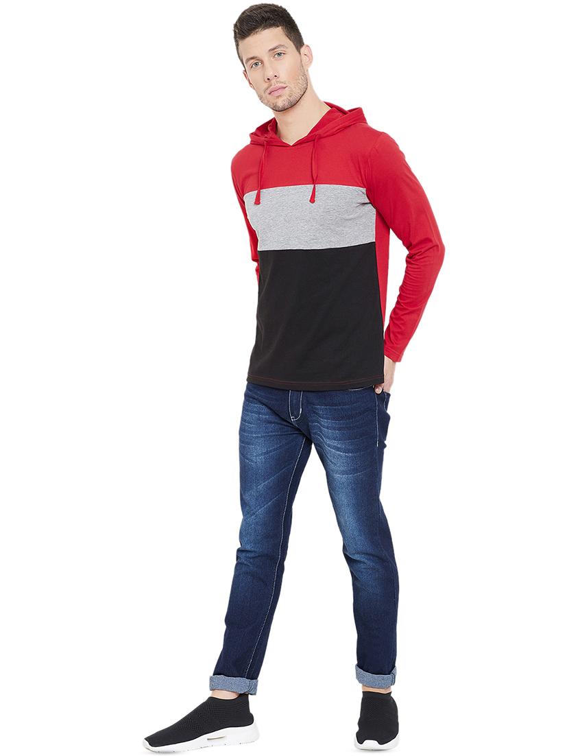 red color block hooded t-shirt - 16696101 - Standard Image - 3