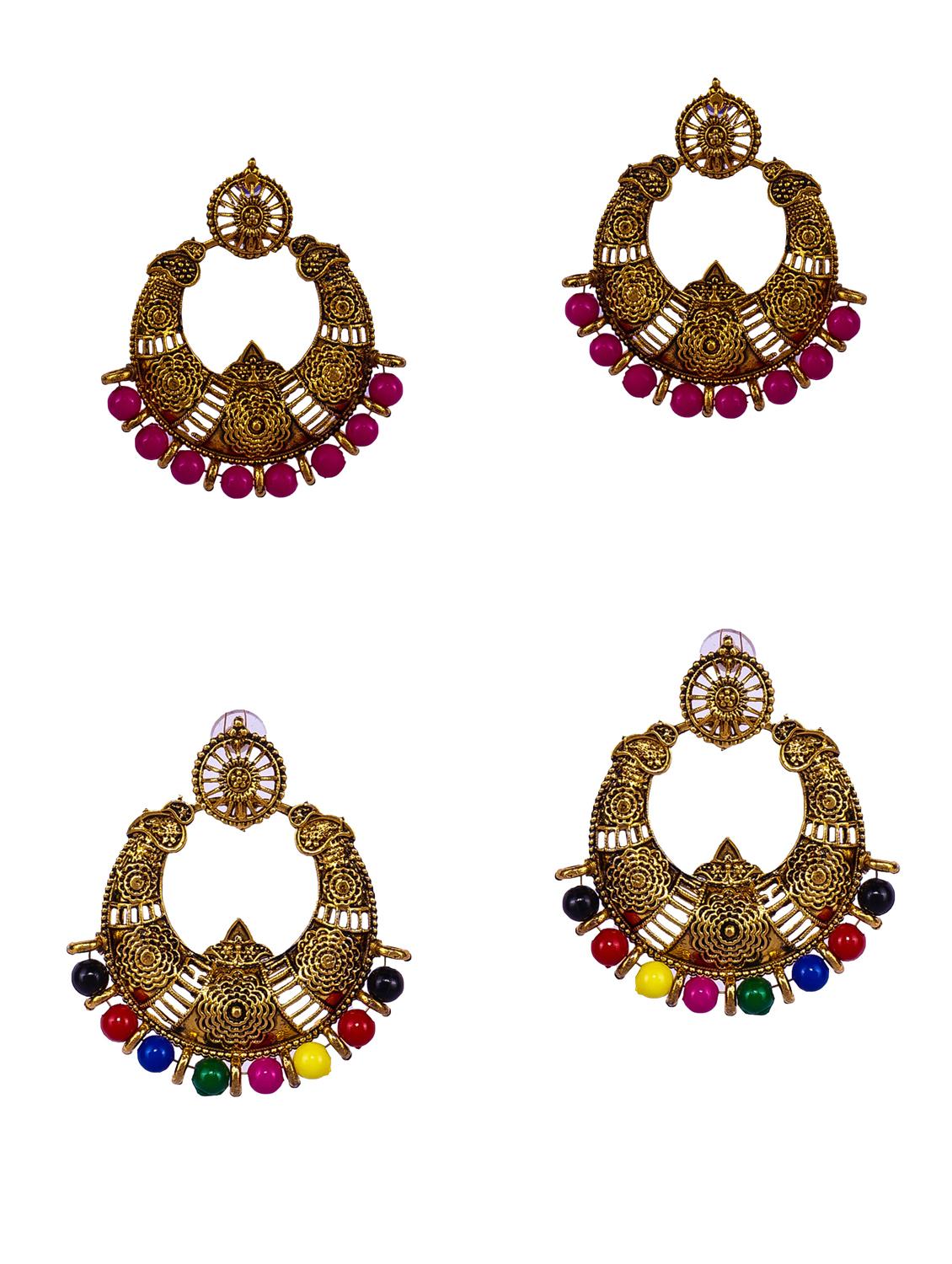 multi colored gold plated studs earring - 16697569 -  Zoom Image - 0