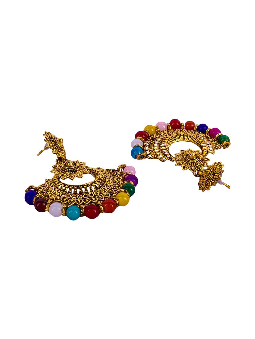 multi colored gold plated studs earring - 16697572 - Standard Image - 3