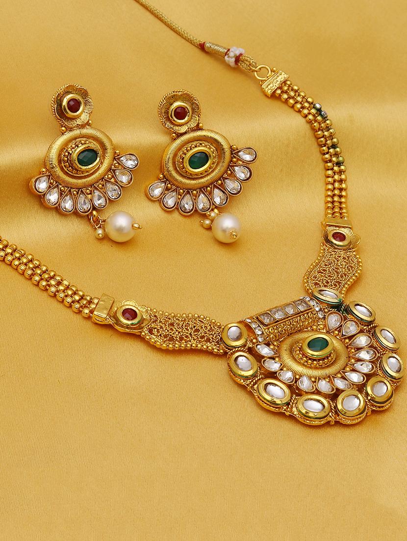 green gold plated necklaces and earring - 16697777 -  Zoom Image - 0