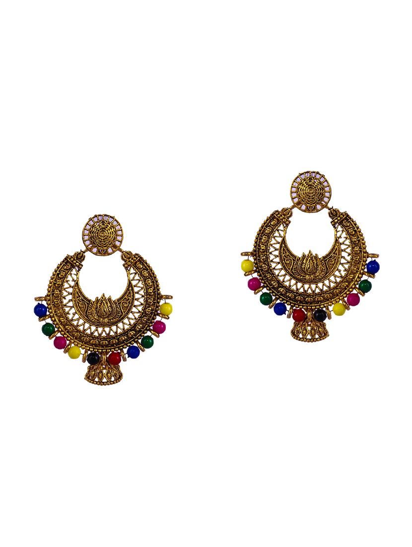 multi colored gold plated drop earring - 16698231 -  Zoom Image - 0