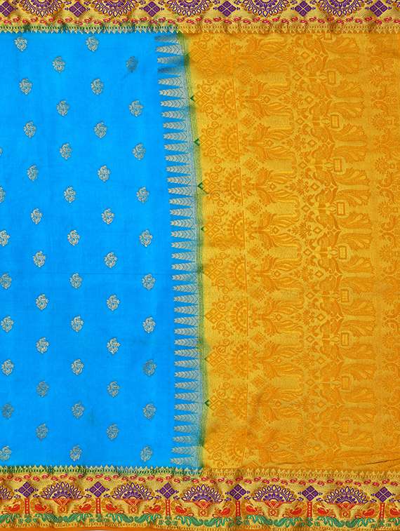 turquoise kanjivaram saree with blouse - 16699104 - Standard Image - 3
