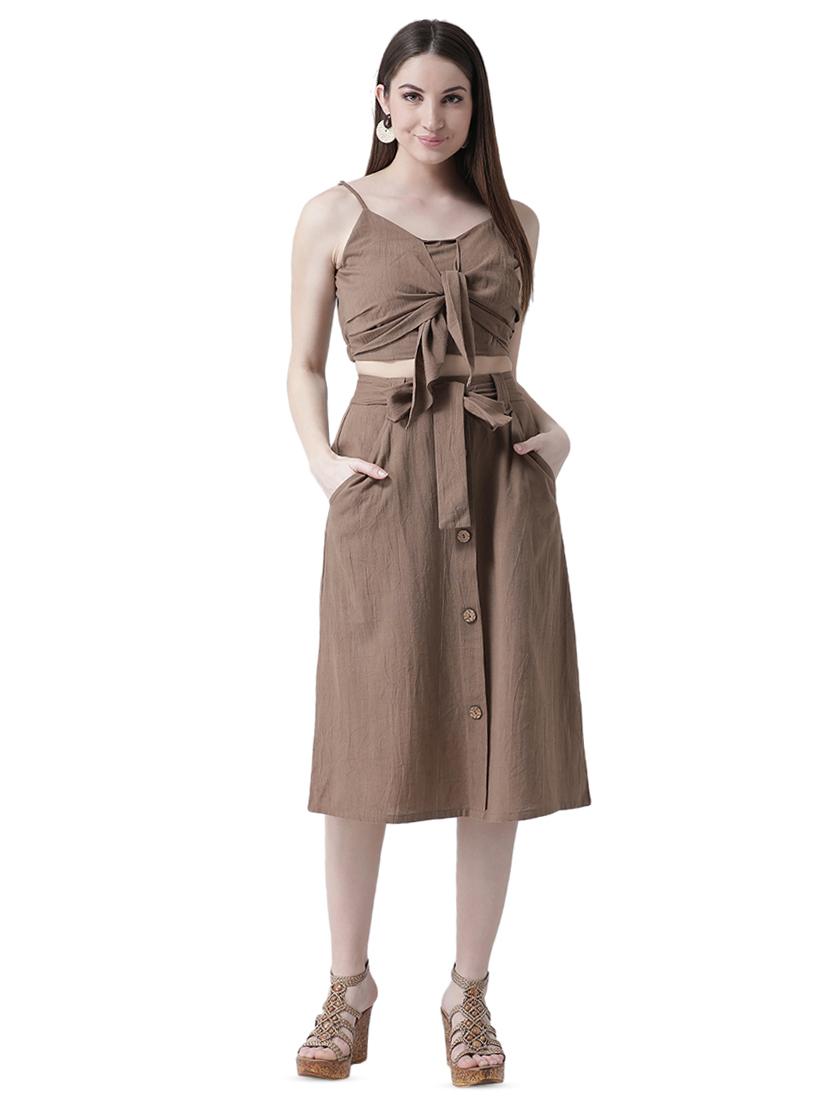 tie front button up a-line skirt - 16699844 - Standard Image - 3