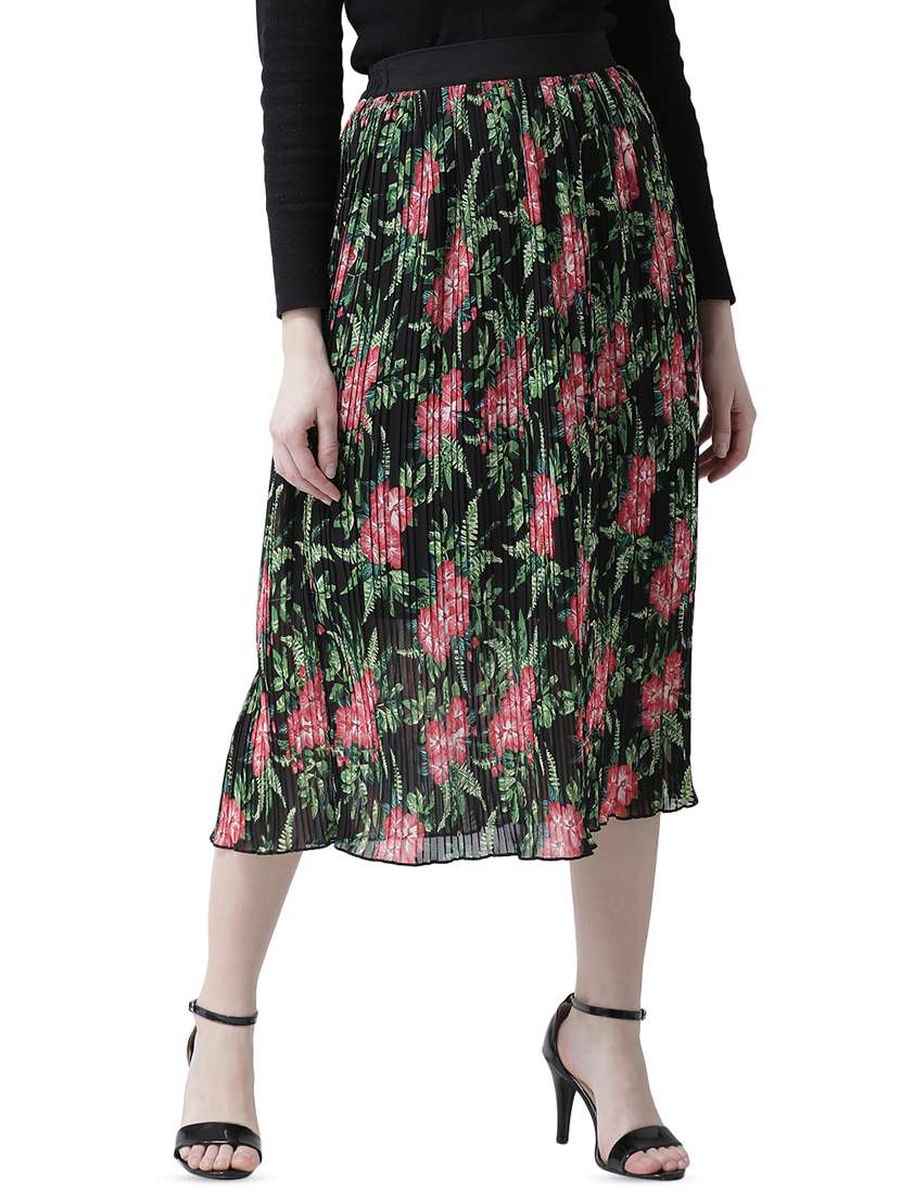 high rise floral pleated skirt