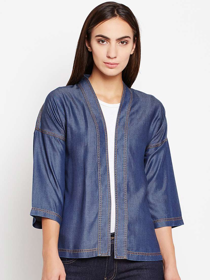 Buy online Drop Shoulder Denim Shrug from capes shrugs for Women