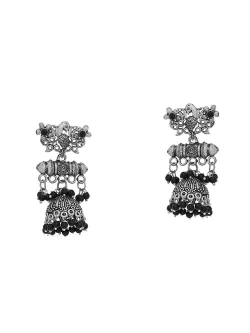 black silver tone brass jhumka earring - 16700044 - Standard Image - 0