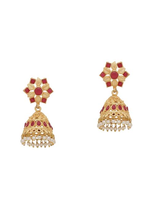 red gold tone brass jhumka earring - 16700049 - Standard Image - 0