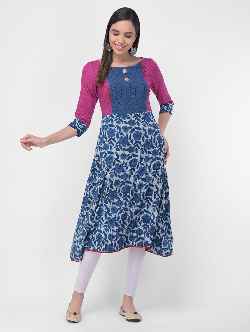 indigo a-line kurta - 16700093 -  Zoom Image - 0