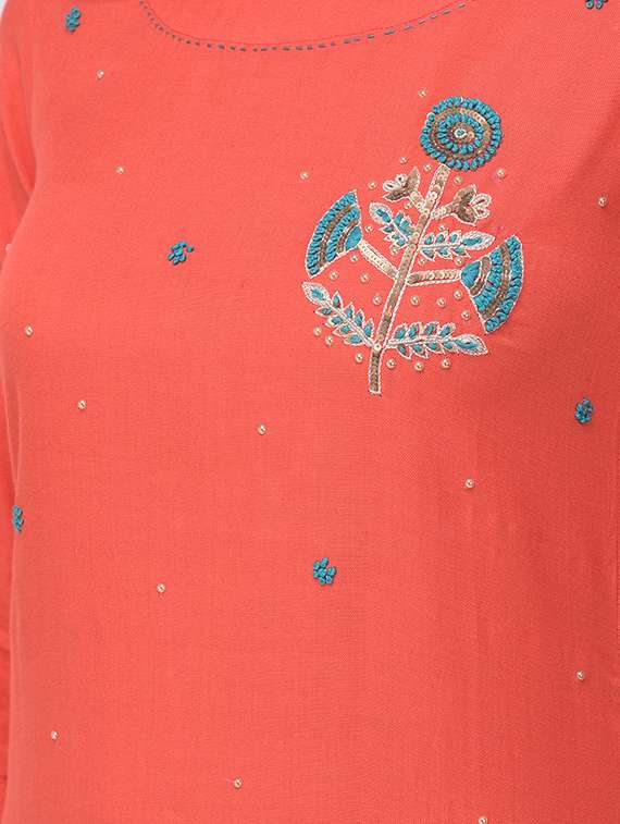 embroidered straight kurta - 16700143 -  Standard Image - 3