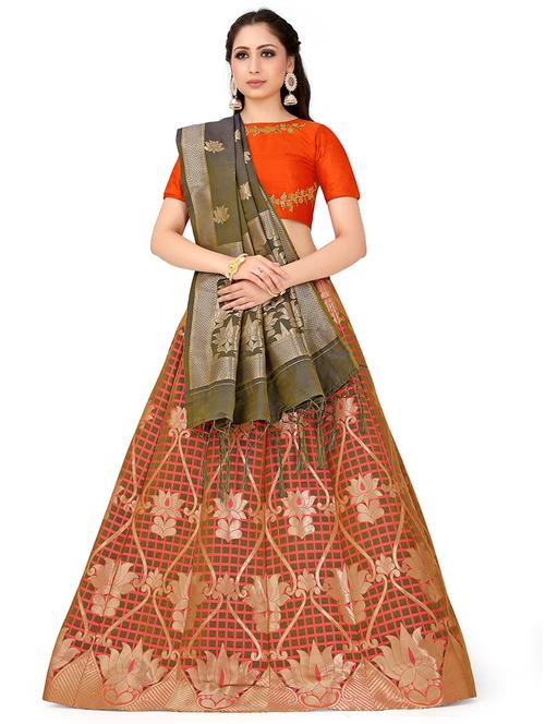foil print contrast kalidar lehenga - 16700299 - Standard Image - 0