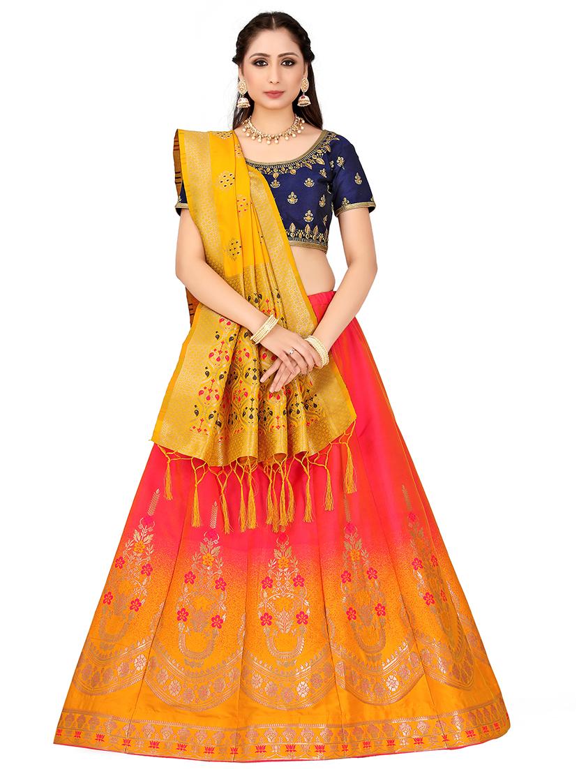 foil print contrast kalidar lehenga - 16700317 - Zoom Image - 0