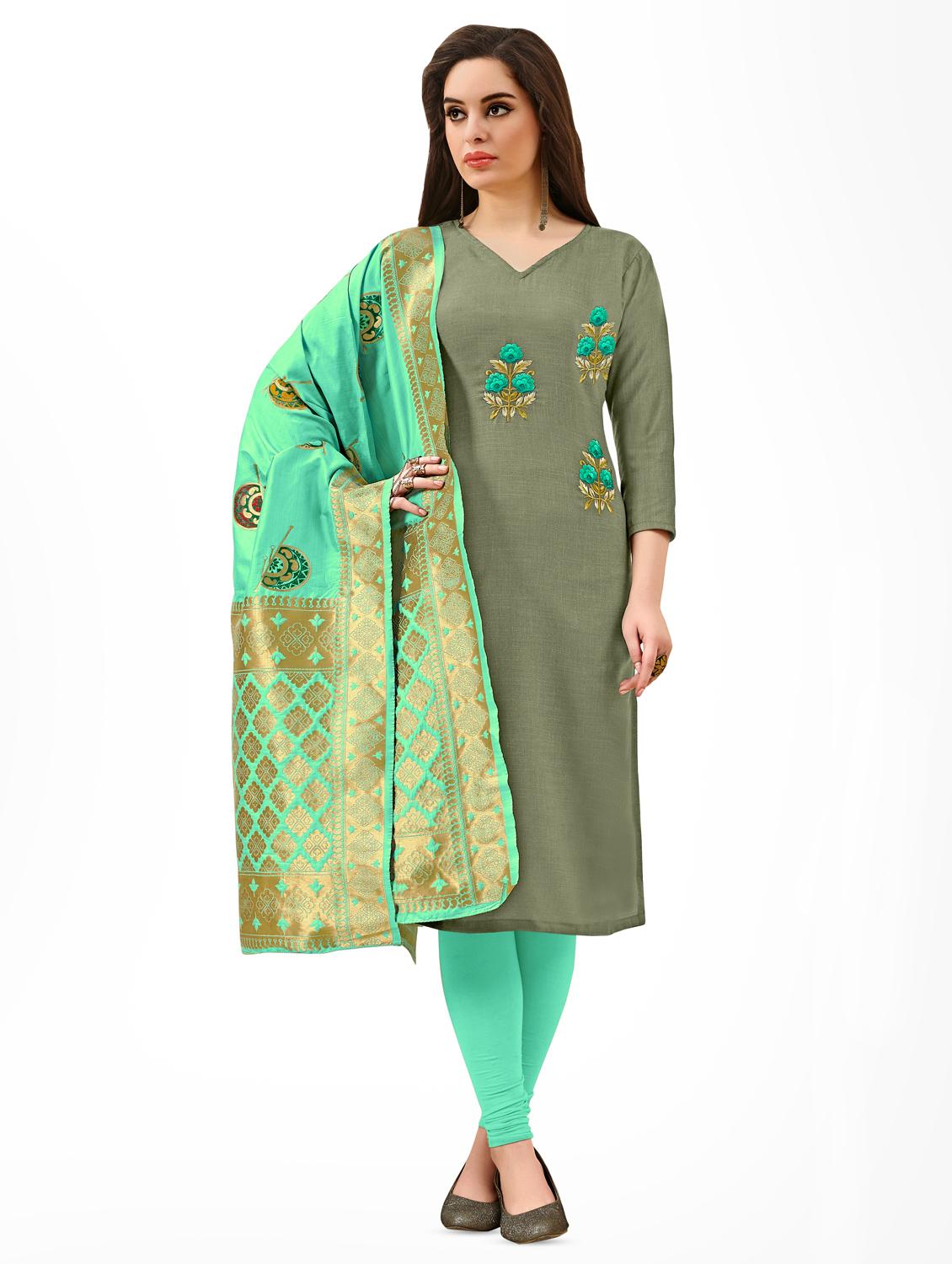 embroidered churidaar unstitched suit set - 16700592 -  Zoom Image - 0