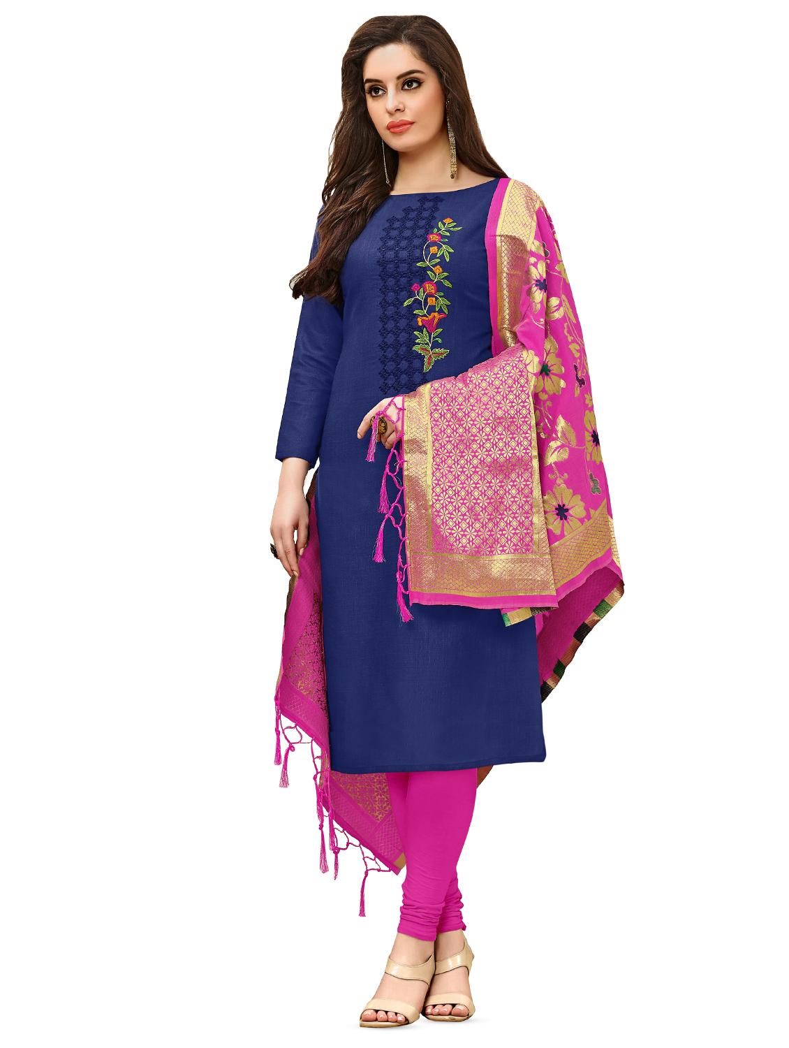 embroidered churidaar unstitched suit set - 16700593 -  Zoom Image - 0