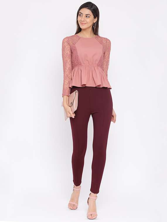 lace detail solid peplum top - 16700742 - Standard Image - 3
