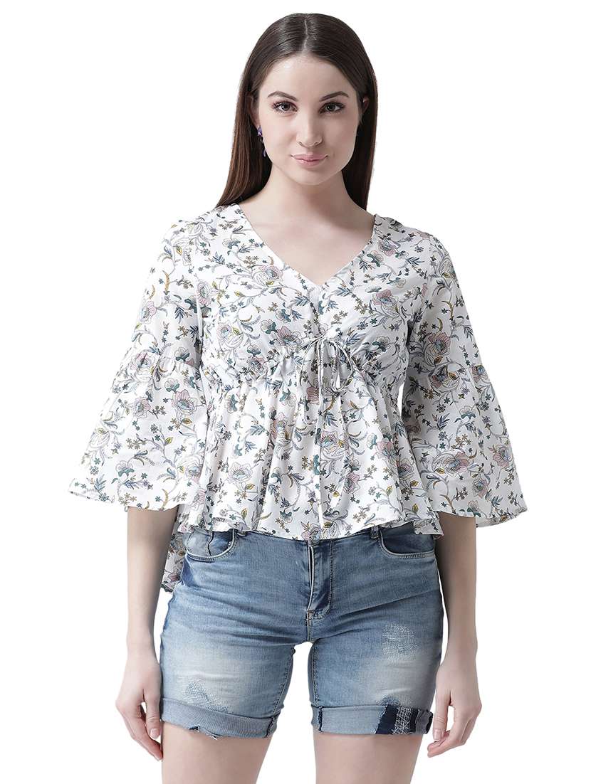 bell sleeved tie front peplum top