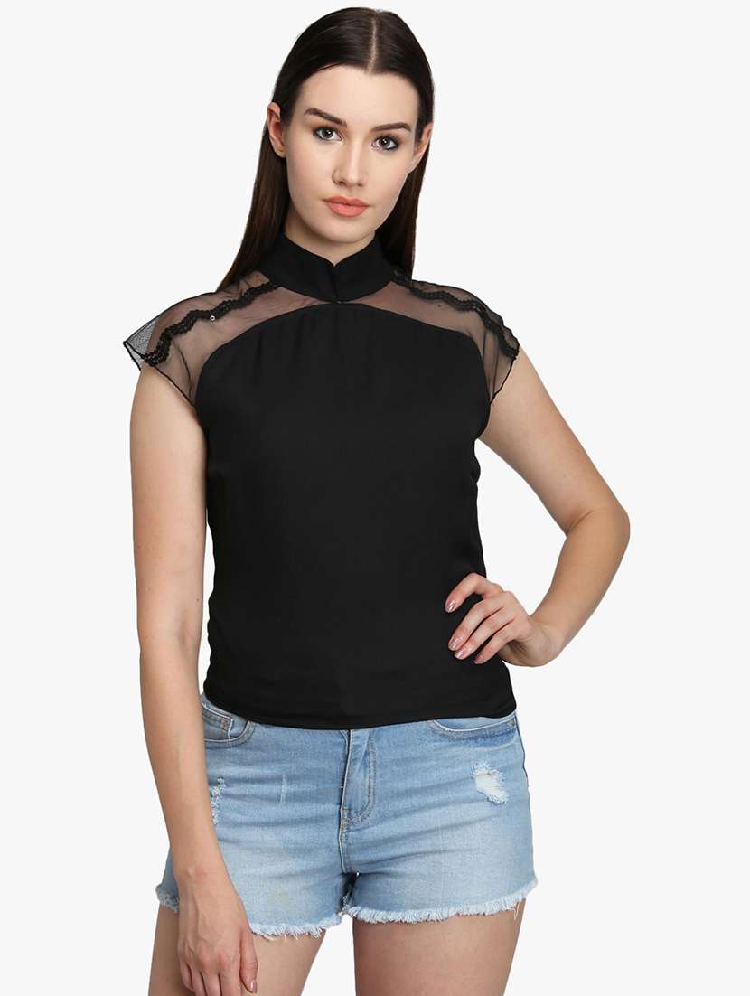 sequin embellished sheer panel top 