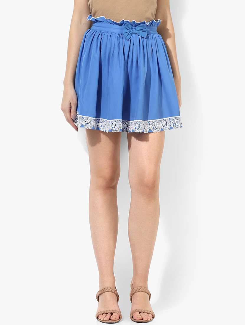 bow detail contrast lace flared skirt